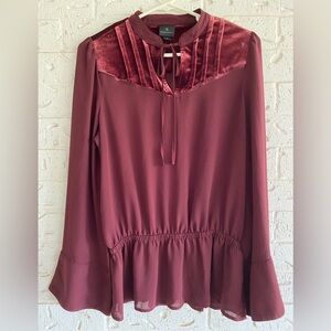 Worthington Burgundy Blouse with Velvet Accents size medium